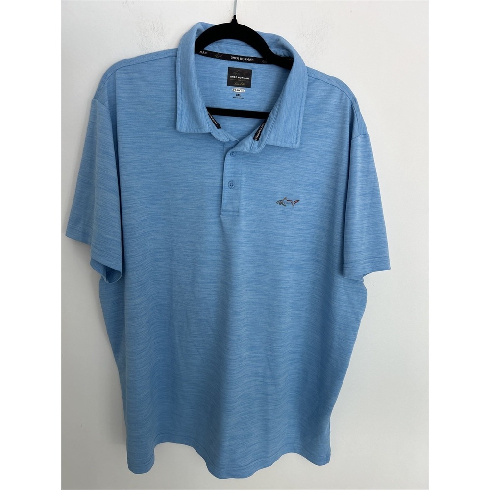Greg Norman Men's 3XL Short Sleeve Collared Button Light‎ Blue Polo Golf Shirt